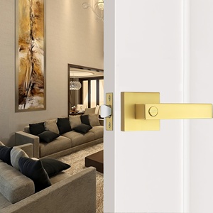 1 poignée de porte intérieure carrée moderne en alliage de zinc robuste avec serrure pour chambre, salle de bain, bureau, réversible - Product Image 6