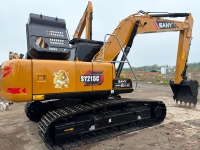 Excavatrice sur chenilles hydraulique Sany SY215C d'occasion, 21 tonnes, de taille moyenne, avec peu d'heures de fonctionnement, pour projets de construction, avec certifications CE et EPA