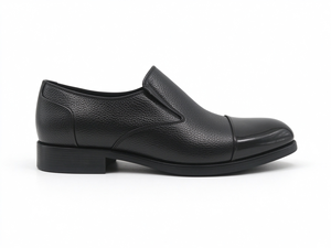 Mocassins pour hommes en cuir véritable à bout capuchonné, noirs, en cuir texturé, chaussures habillées à talon carré bas, pour affaires - Product Image 6