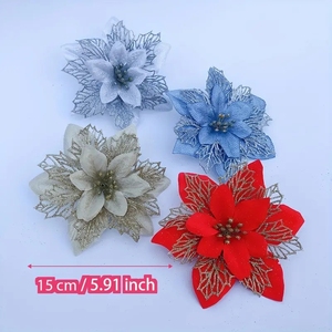 Guirlande de fleurs artificielles multicolores à paillettes de 15cm Vigne Trois couches Décorations d'arbre de Noël faites à la main Décorations de Noël - Product Image 2