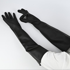 Ekstra uzun neopren eldiven kaymaz fonksiyonu asit Alkali kimyasal dayanıklı yaşlanma dayanıklı silikon içermeyen dayanıklı eldiven - Product Image 4