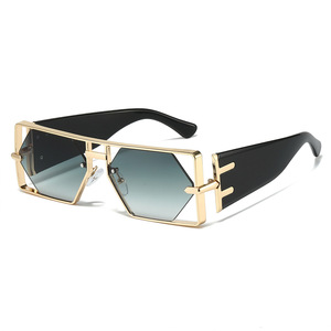 Lunettes de soleil pour femmes <span class=keywords><strong>sexy</strong></span>, style Hip-Hop populaire, monture métallique creuse dorée, forme carrée, style Punk Steampunk, avec logo personnalisé - Product Image 2