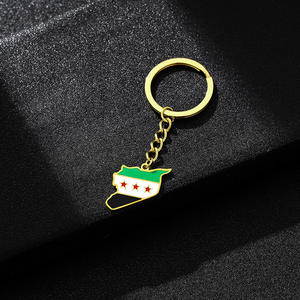 Porte-clés en acier inoxydable plaqué or 18 carats avec breloque drapeau de l'Armée syrienne émaillée et pendentif carte de la Syrie émaillé - Product Image 6