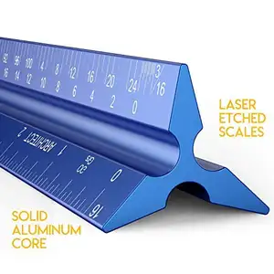 Régua de escala triangular de alumínio, régua de escala triangular de alumínio de 12 polegadas para arquiterura com números a laser, régua de aço