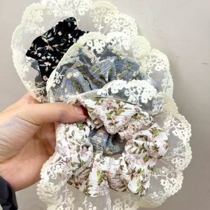 Floral <b>Lace</b> Scrunchies Fabric Hair Ties With <b>Elastic</b> Band For Daily Use - Product Image 3