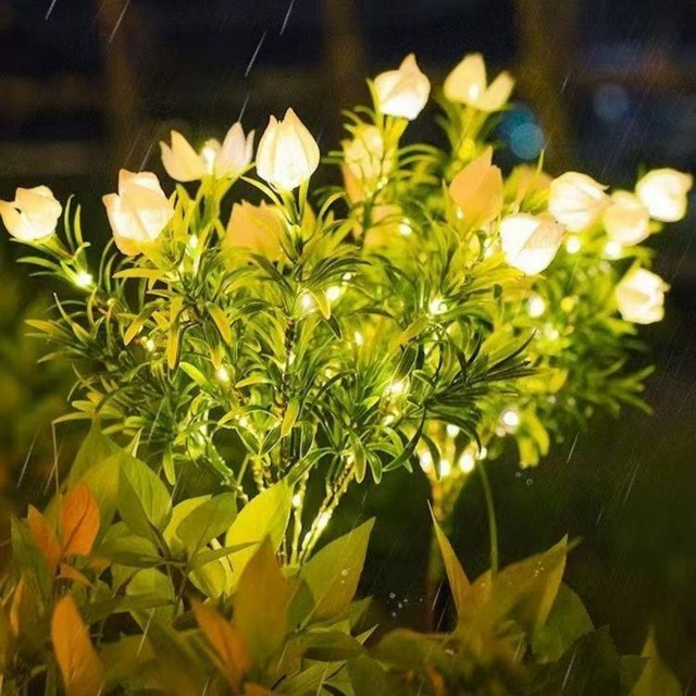 IP65 Waterproof LED Solar Garden Lamp RGB AC Power Outdoor Lawn Decorative Flower Simulation for Road Atmosphere-Enhancing
