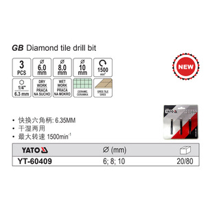 Broca de diamante Yato con vástago hexagonal de 10 mm para perforación de azulejos de cerámica y mármol YT-60401 - Product Image 4