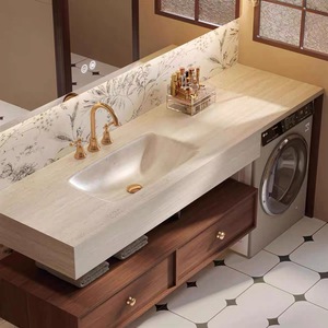 Meuble de machine à laver de style Mid-Century avec vasque intégrée, meuble-lavabo personnalisé pour salle de bain, armoire de buanderie pour balcon - Product Image 2