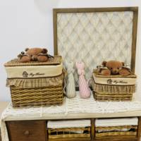 Lot de 4 paniers à linge en saule naturel avec décor en peluche Sac intérieur lavable Style quotidien sûr pour les enfants en osier