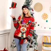 Pull en polyester à motif animal renne, tendance et festif pour Noël, idéal pour les fêtes de fin d'année – Meilleure vente directe usine