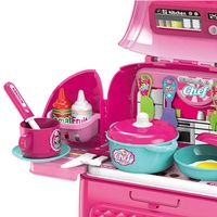 Ensemble de jeu de cuisine éducatif KSF Happy Kitchen pour filles, sac à dos, simulation de cuisine, ustensiles de cuisine en plastique et évier, jouet pour enfants emballé dans une boîte