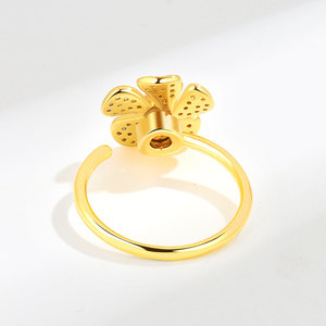 Anillo Giratorio Ajustable con Flor, Antiestrés, Sin Deslustre, Microincrustaciones de Zirconia, Cobre Chapado en Oro, Estilo Coreano, Joyería Minimalista - Product Image 4