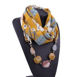 Collier perlé en mousseline de soie imprimé musulman, grande pierre, bijoux Pashmina, écharpes de style ethnique, rayures en soie, foulard chaud, tête Hijab - Product Image 3