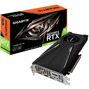 Carte graphique GIGABYTE GeForce <span class=keywords><strong>RTX</strong></span> <span class=keywords><strong>2080</strong></span> Ti TURBO OC 11G d'occasion avec 11 Go de GDDR6 352 bits, système de refroidissement par ventilateur Turbo Overclock - Product Image 1