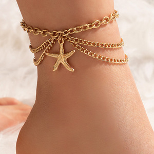 <span class=keywords><strong>Bracelet</strong></span> de cheville plaqué or style bohème classique avec pampilles et breloques étoile, serpent, cœur, pour l'été et la plage, ensembles de bijoux de pied - Product Image 3