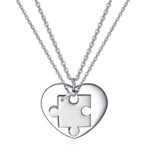 Collar de pareja con rompecabezas de corazón de acero inoxidable para regalo de San Valentín, color negro y plateado - Product Image 2