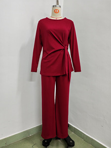 ชุดเซ็ต 2 ชิ้น เสื้อคอกลมผูกโบว์ทรงหลวมไซส์ใหญ่สำหรับผู้หญิง สไตล์ลำลอง แฟชั่นฤดูใบไม้ผลิ/ฤดูใบไม้ร่วง - Product Image 6