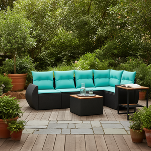 Set di divani da giardino in polyrattan nero da 6 pezzi con cuscini, mobili da esterno - Product Image 2