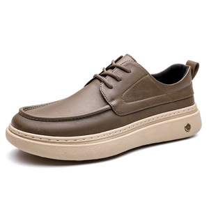 Zapatos casuales de cuero para hombre, con punta redonda, cordones, suela suave, estilo británico, mocasines, zapatos para conducir, color caqui - Product Image 5