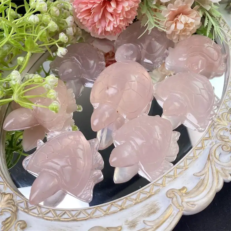 Tartaruga de cristal rosa de alta qualidade, escultura de animais e tartarugas de cristal rosa para decoração de presentes, natural e espiritual