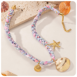 Boho verano hecho a mano cuerda colorida Acero inoxidable océano serie sol Shell corazón cangrejo declaración colgante collar para mujer - Product Image 6