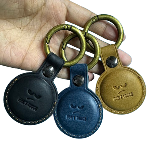 Crazy Horse Leather Brown Black Blue Color New Air Tag Cases Keyring Keychain