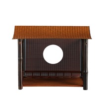Présentoir de bureau multifonctionnel double niveau en bambou tressé de style chinois, non pliable, durable, pour service à thé et tasses