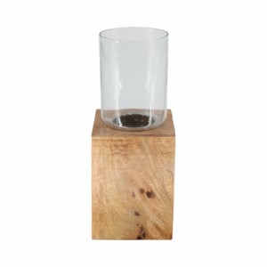 Portavelas Cuadrado de Madera de Mango con Base de Cristal Transparente, Centro de Mesa Moderno - Product Image 4