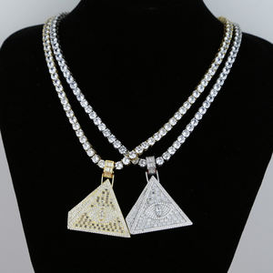 Colgantes de Pirámide Egipcia Triangular con Incrustaciones de Circonitas Cúbicas Estilo Hip Hop Miami Bling para Mujeres y Hombres, Joyería <span class=keywords><strong>Illuminati</strong></span>, Cadena de Tenis con Circonitas Cúbicas - Product Image 6