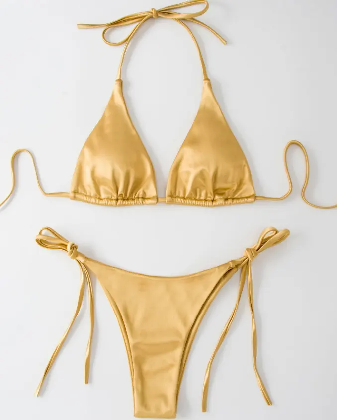 ESTOQUE 5 Cores Duplo Forrado Tecido Seamless Bikini Triangle Top Ties Basic Plain Swimwear Swimsuit Brasileiro