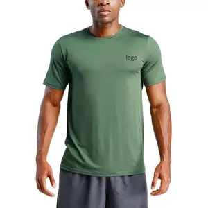 CUICHANG fabrika özel boş Mock boyun spor T Shirt kısa kollu 65 Polyester 35 pamuk T Shirt