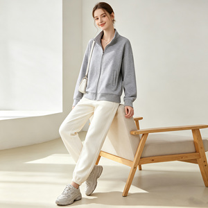 Veste polaire zippée bleu marine pour femme, col montant, décontractée, couleur unie, respirante, en maille, pour l'automne - Product Image 4