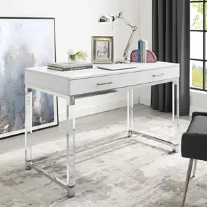 Beyaz/krom yazı masası-parlak kaplama akrilik bacaklar paslanmaz çelik taban