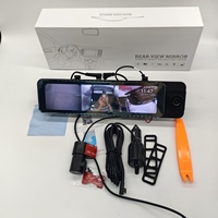 3 Channel 4K Dual Lens Dashcam Triple Mirror Recorder Layar Sentuh 11" Wireless Carplay&Android Auto untuk Sopir Taksi BT WIFI FM WDR
