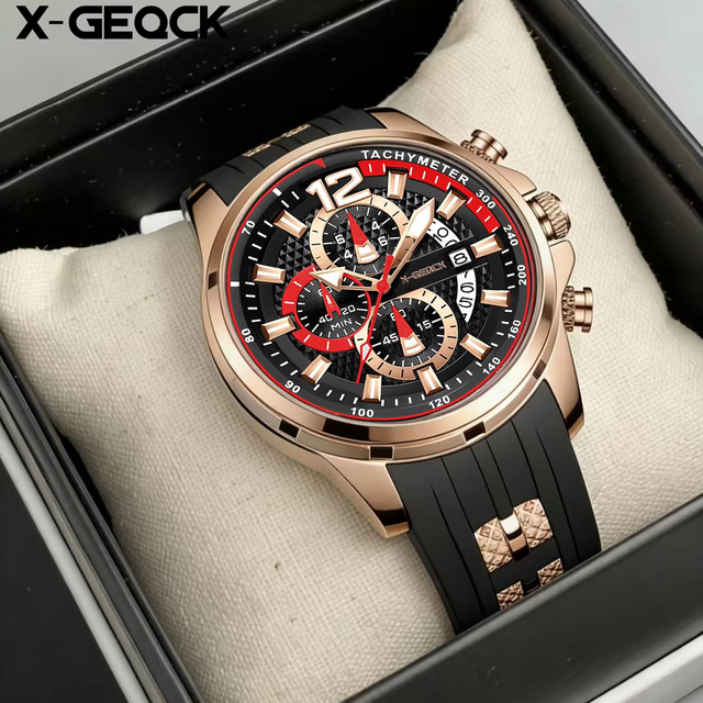X-GEQCK Men Watch Calendar Chronograph Waterproof Luminous Man Wristwatch Fashion Silicone Waterproof Quartz Men's Watches
