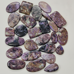 Charoite Cabochon ชุดหินแจสเปอร์ยาว25ถึง30มม. 10ชิ้นสำหรับทำเครื่องประดับให้เป็นของขวัญ - Product Image 1
