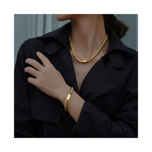 ERESI Drop Shipping Ensemble Collier et Bracelet Chaîne Cubaine Épaisse 8mm Style Hip Hop Miami, Plaqué Or 18K, Résistant au Ternissement - Product Image 1