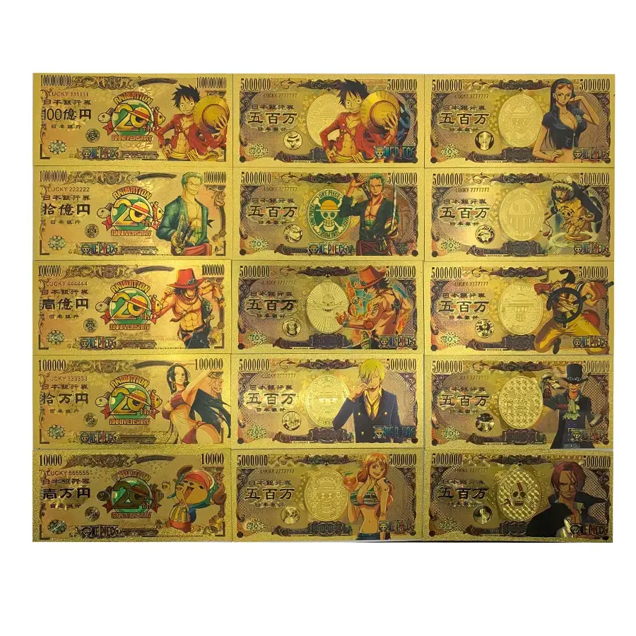 Semua gaya kerajinan Jepang Anime 10000 kartu Yen plastik uang kertas Foil berlapis emas 24k dengan desain kustom