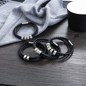 สายรัดแขน herren ชื่อบุคคลลูกปัดสแตนเลสถักเชือกเสน่ห์กำไลข้อมือหนังสำหรับผู้ชายกำหนดเองสำหรับสามี - Product Image 2