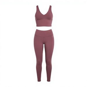 Yoga Set <b>Women</b> 2 Piece High Waist Leggings Crop <b>Top</b> Solid Color Spaghetti Strap Ribbed Washed Active Stretch Breathable - Product Image 1