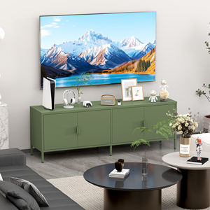 ארון תצוגה ירוק ממתכת לסלון, ארון אחסון ירוק עם 4 דלתות, יחידת טלוויזיה מפלדה עם ריהוט מודרני לסלון - Product Image 6