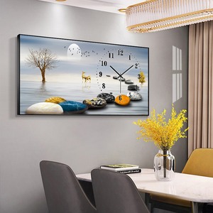 Moderno lujo diamante reloj pared arte abstracto lienzo cristal porcelana marcos luz paisaje Animal imagen lámpara pinturas - Product Image 3