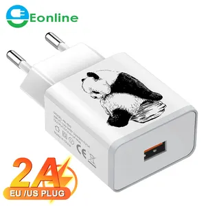 EONLINE-cargador USB de pared para teléfono móvil, adaptador de carga 3D, 5V, 2A, con enchufe europeo y estadounidense, para iPhone, Samsung, Xiaomi y Huawei