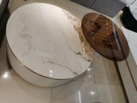 Table centrale moderne et faible en acier inoxydable, cercles en marbre, blanc, table de café, set de meuble avec tiroirs, vente en gros, nouveaux produits