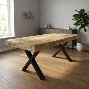 Table à manger en bois réglable de style industriel moderne, fabriquée à la main, en métal, pour villa, appartement, 6 places - Product Image 3