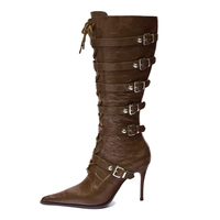 Femmes 17cm talon haut bottes au genou motif solide fermeture éclair plate-forme fête courte gothique pour printemps automne hiver