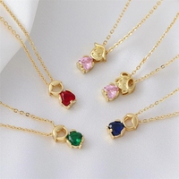 Collar de Cadena de Eslabones Chapado en Oro de 18K de Moda con Colgante de Corazón y Piedra de Nacimiento para Niña/Niño, Joyería Personalizada de Cadena de Clip para Mujer