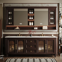 Ensemble de meubles de salle de bain vintage de style français en bois de caoutchouc à double vasque, sur mesure, avec double lavabo