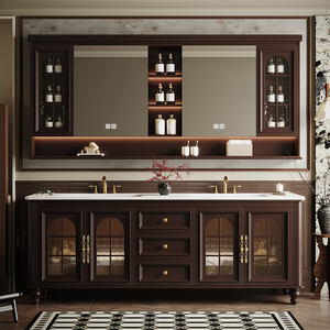 Ensemble de meubles de salle de bain vintage de style français en bois de caoutchouc à double vasque, sur mesure, avec double lavabo - Product Image 4