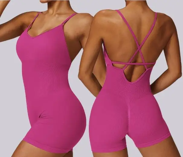 Vente chaude Dos Nu Femmes Yoga Combinaisons Sans Couture Gym Fitness Activewear Sans Manches Une Pièce À Séchage Rapide Respirant Barboteuse